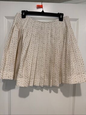 Self-Portrait Cream Textured Pleated Skirt
